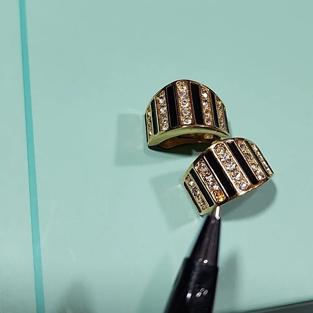 Christian Dior Gold Tone Enamel and Rhinestones Clip on Earrings.. - Picture 9 of 9